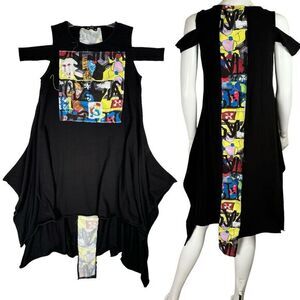 Souchi Black T Shirt Dress Size XS S Asymmetric Art‎ Oversized Goth Grunge Anime